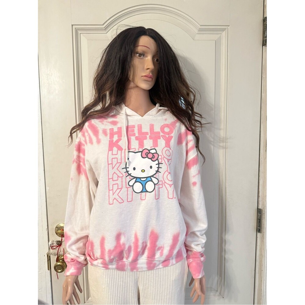 Women’s Hello Kitty White and Pink Tie-Dye Hoodie Sweater size medium